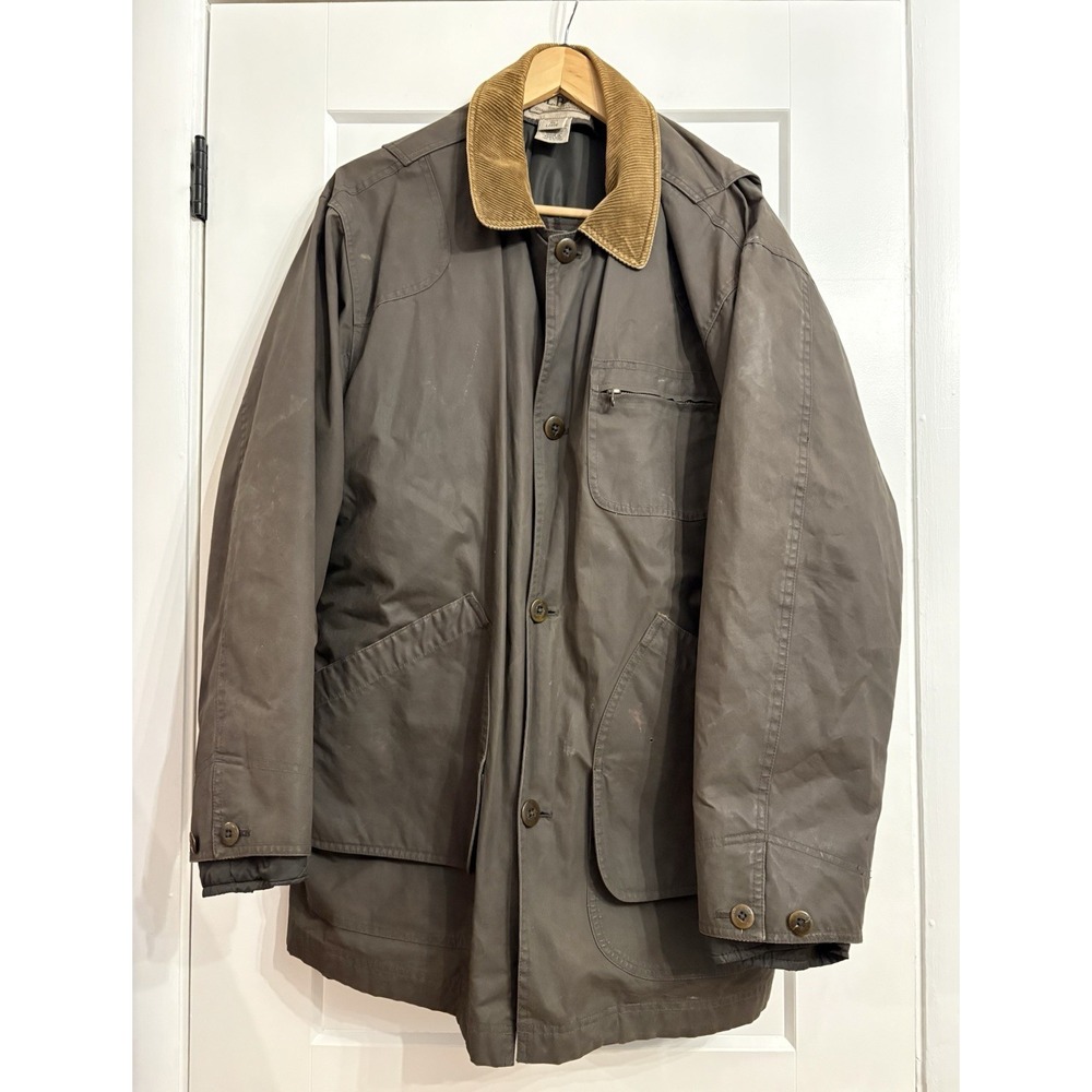 LL Bean Men's Large Green‎ Waxed Cotton Blanket-Lined Corduroy Collar Field Coat